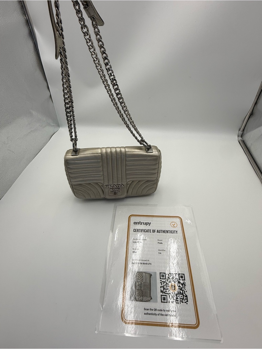 Prada Metallic Champagne Quilted Shoulder Bag with Chain Strap - Picture 2 of 13